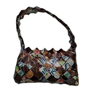 Upcycled Mini Purse Zipped Handbag of Colorful Chocolate Candy Wrappers 7" X 4"